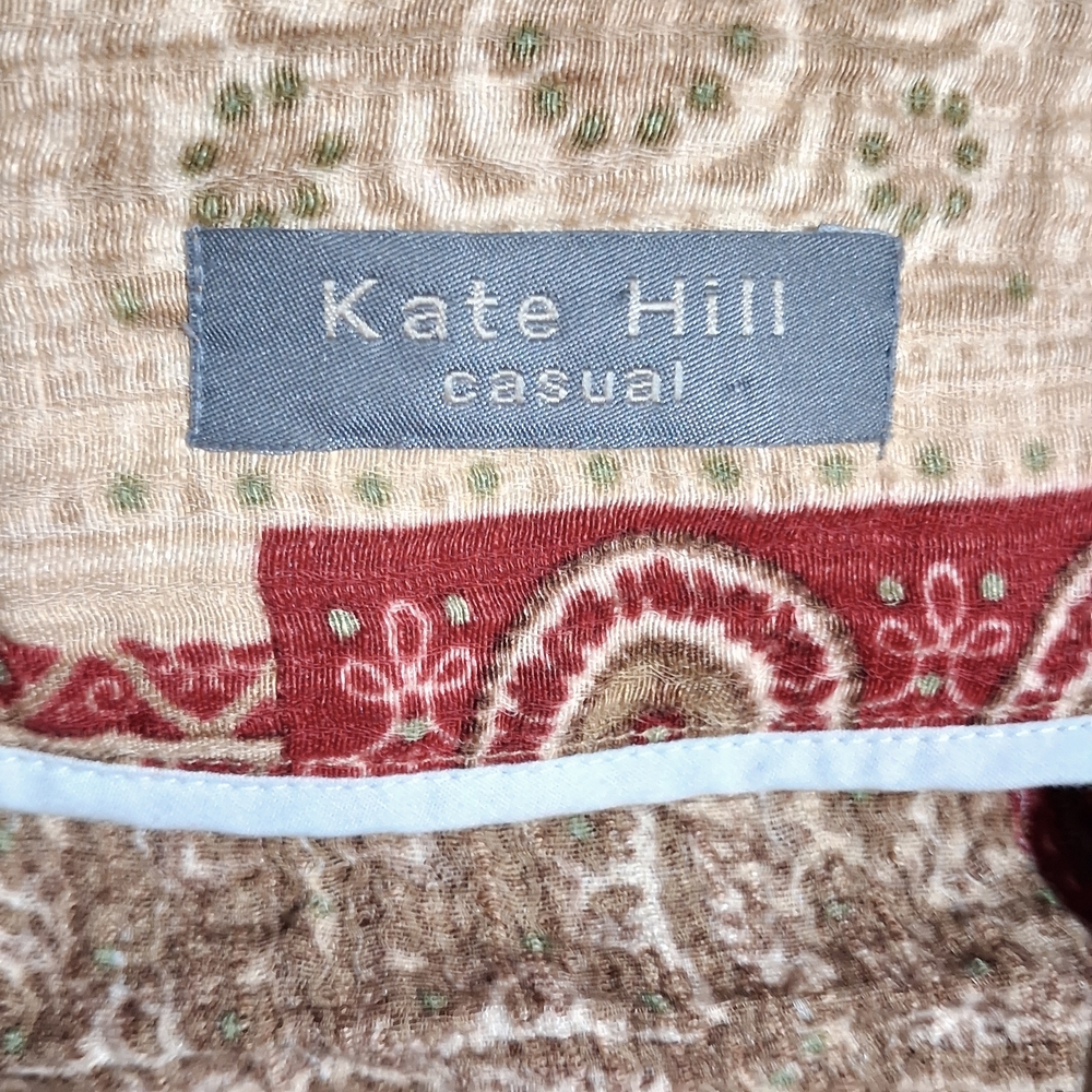 Kate Hill Red and Brown Patchwork Skirt Patterned Size 12 Silk And‎ Linen Blend - Picture 6 of 11